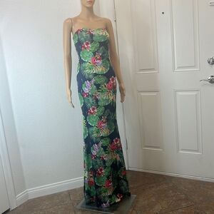 Fashion Nova Dress Strapless Tropical Floral Maxi Resort Wear Vacation